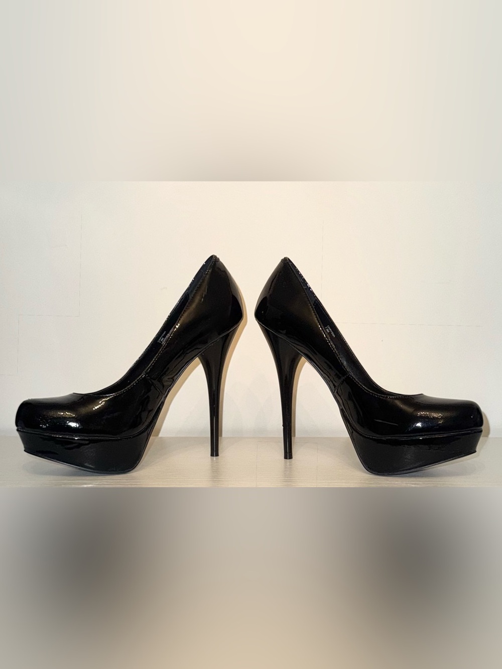 Classic Black Patent Platform Stiletto Pumps - size 7